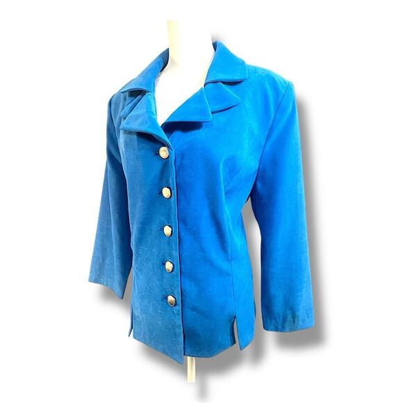 AMANDA SMITH Vintage Double Collar Blue Faux Suede Blazer Women’s SZ 16W - Picture 6 of 16